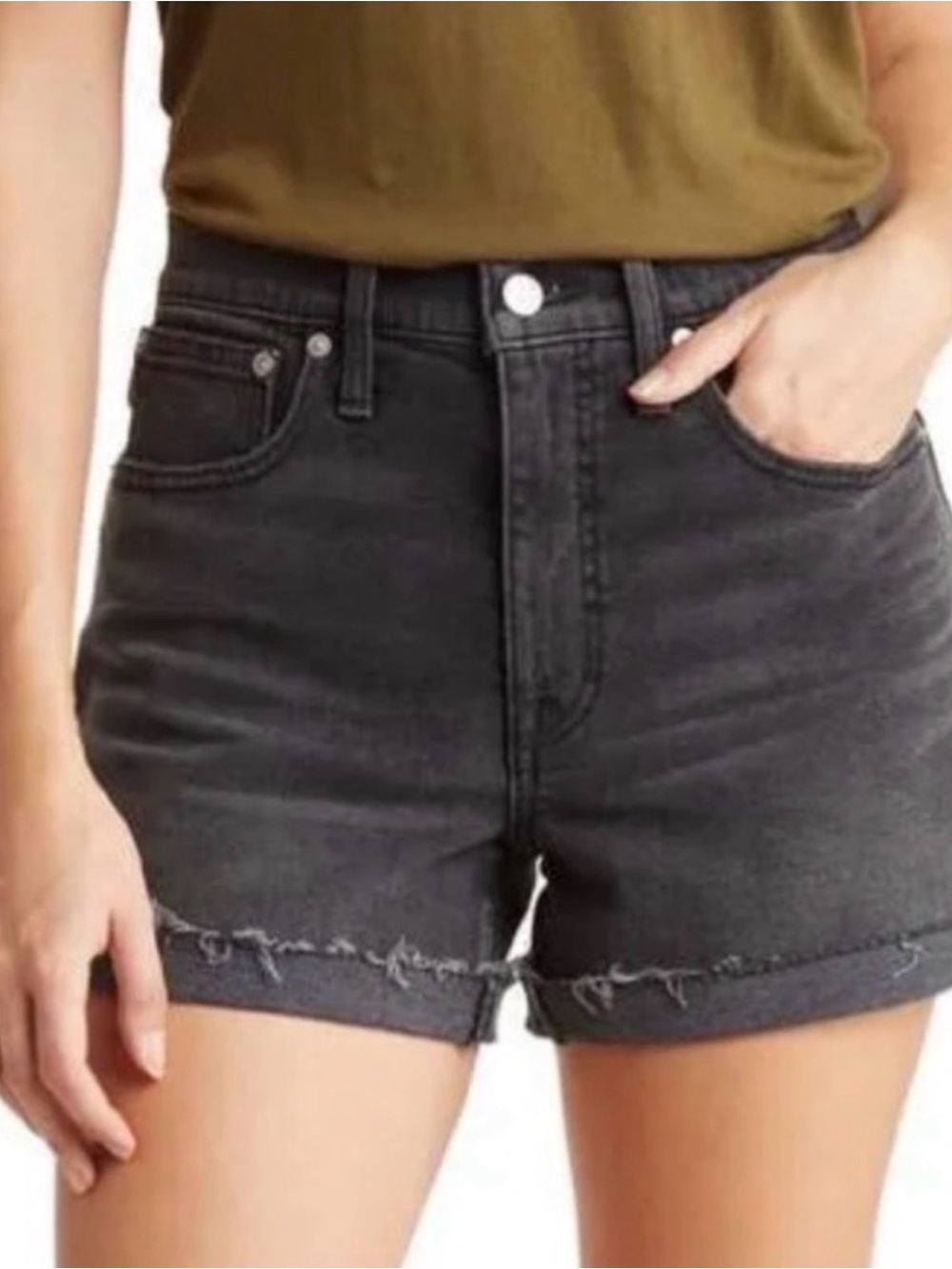 Madewell black fringe high rise denim shorts size 28 ( small) 3” inseam